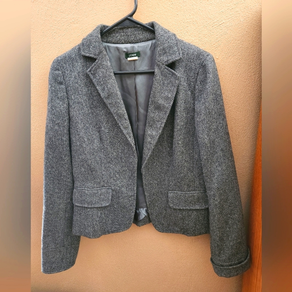 J CREW WOMENS GRAY LONG SLEEVE SHORT WOOL BLAZER / JACKET - Picture 1 of 7